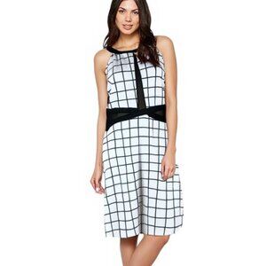 Material Girl White/Black Windowpane Print Fit and Flare Dress NWT XXL